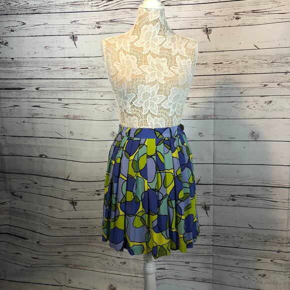 Vintage K•I•K•I•T Maurice Sasson Silk Abstract Print Skirt yellow & blue size 10 - Picture 5 of 12